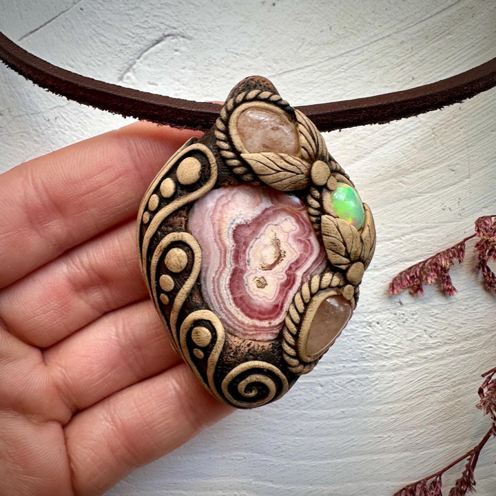 Rhodochrosite Morganite and Opal Necklace - FairyGardenGlow
