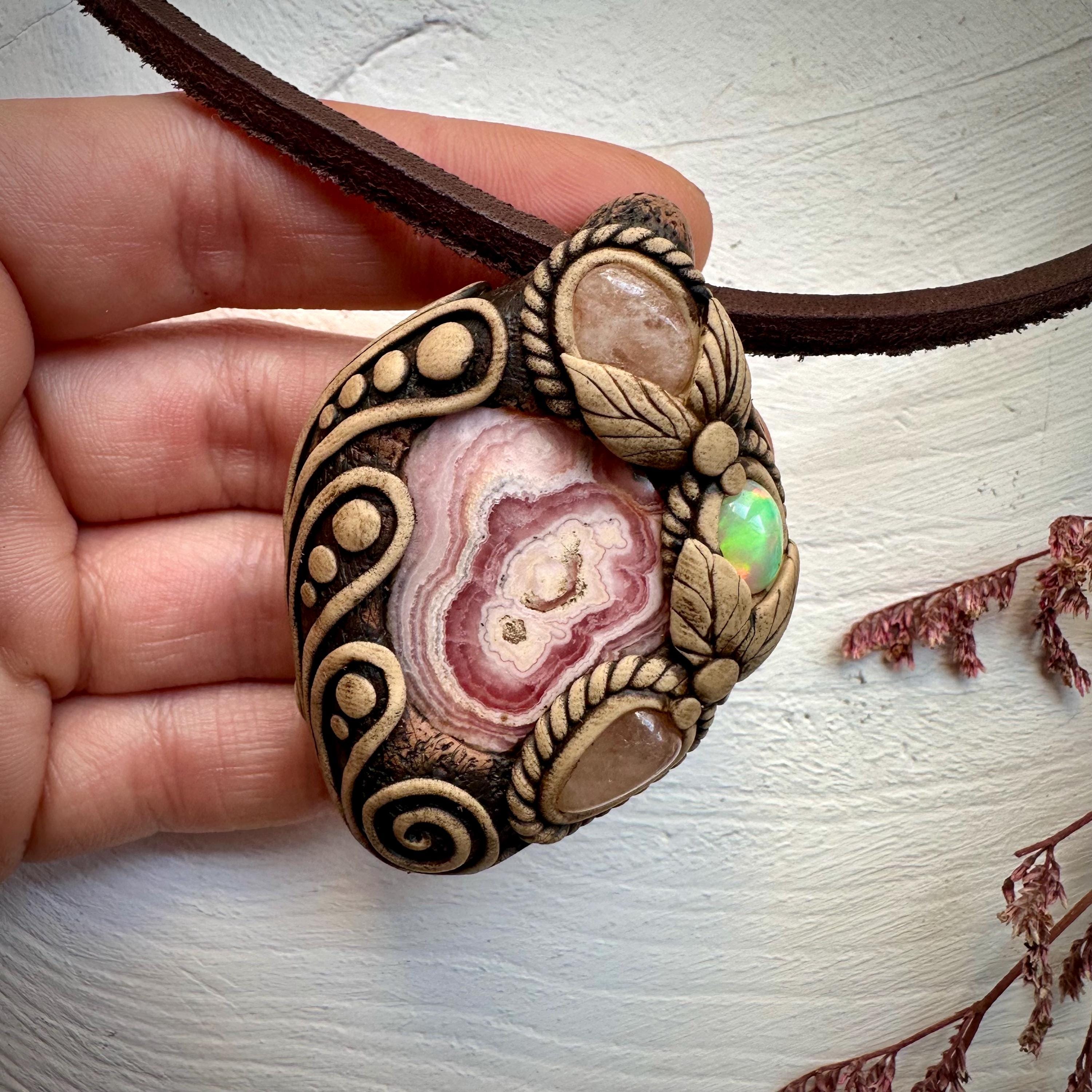 Rhodochrosite Morganite and Opal Necklace - FairyGardenGlow