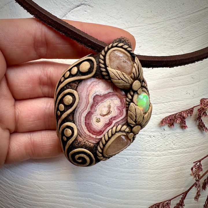 Rhodochrosite Morganite and Opal Necklace - FairyGardenGlow