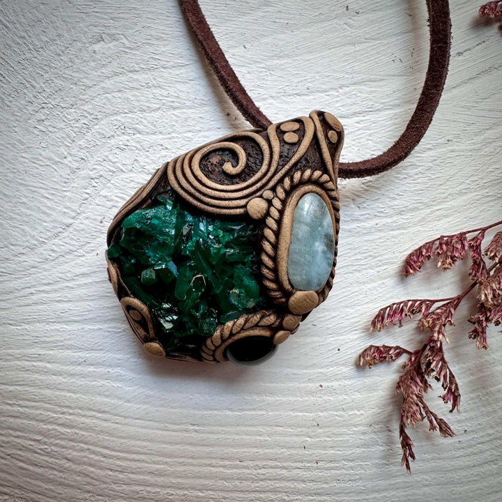 Dioptase Black Onyx and Aquamarine Necklace - FairyGardenGlow