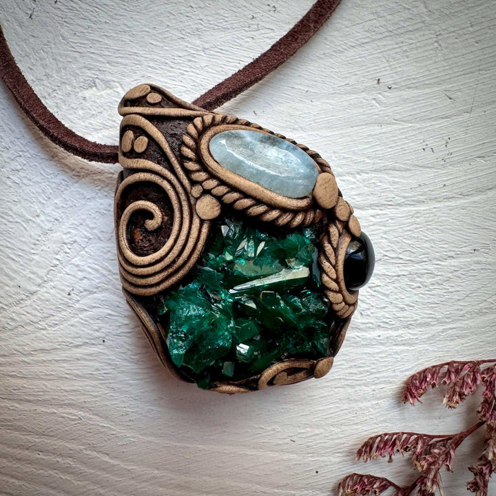Dioptase Black Onyx and Aquamarine Necklace - FairyGardenGlow