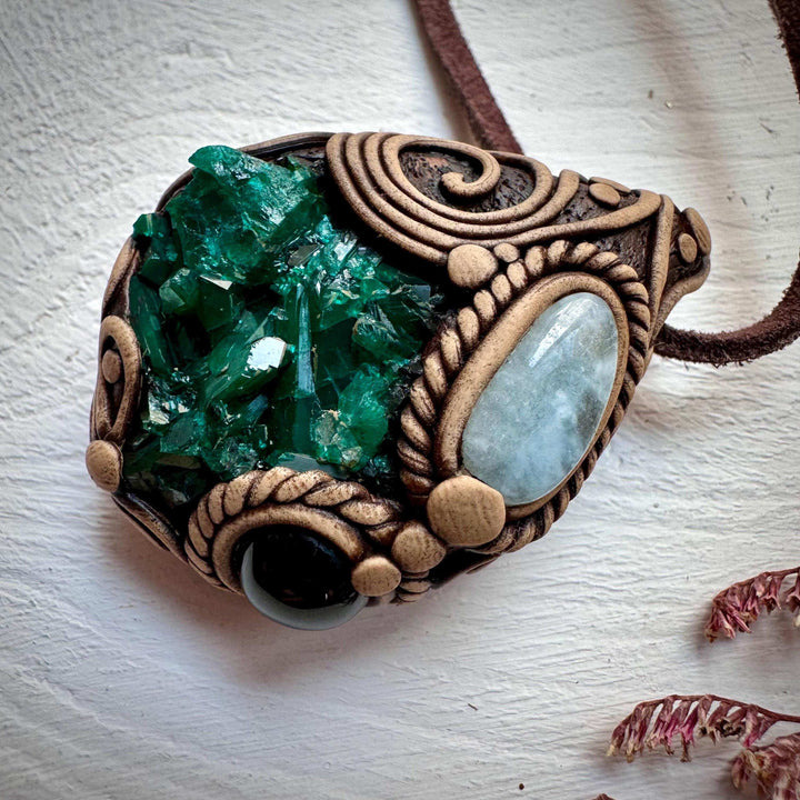 Dioptase Black Onyx and Aquamarine Necklace - FairyGardenGlow