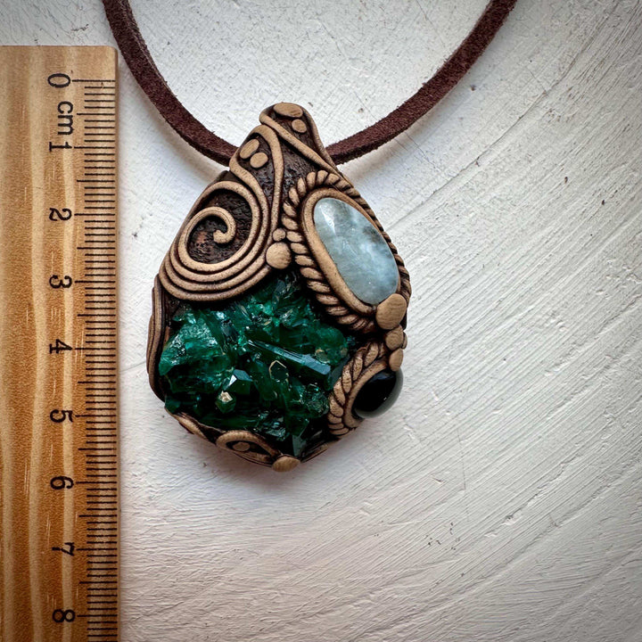 Dioptase Black Onyx and Aquamarine Necklace - FairyGardenGlow