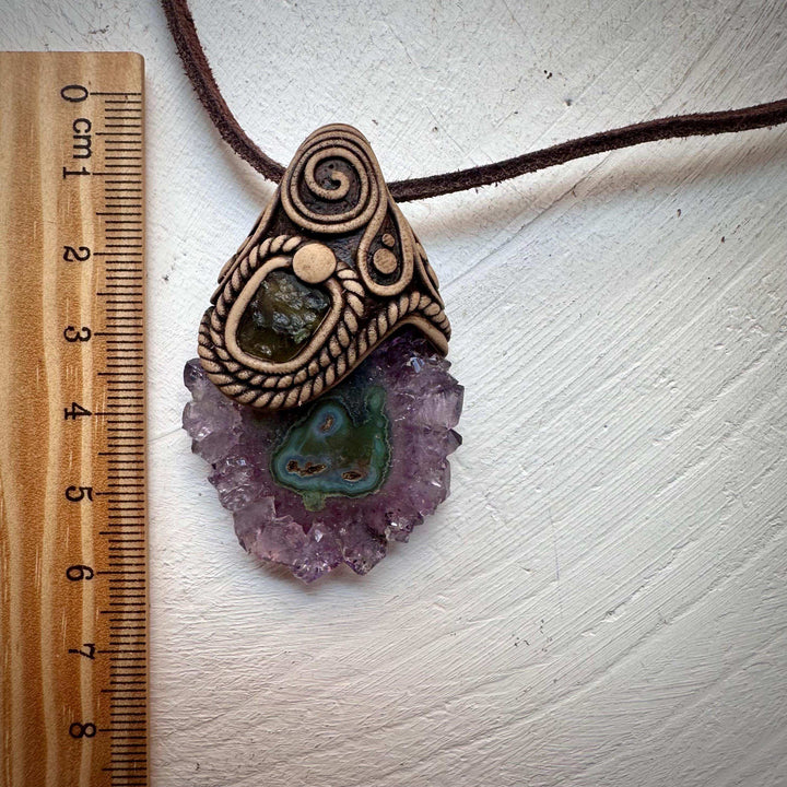 Amethyst Stalactite and Moldavite Necklace - FairyGardenGlow