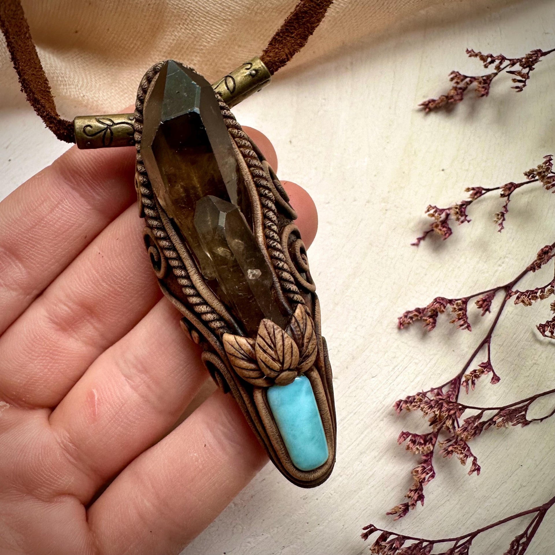 Smoky Quartz and Larimar Necklace - FairyGardenGlow