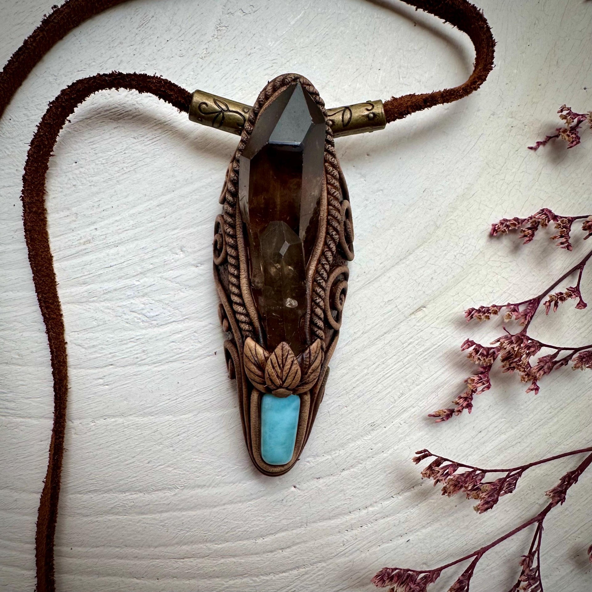Smoky Quartz and Larimar Necklace - FairyGardenGlow