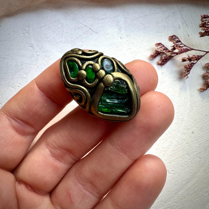 Chrome Diopsite and Black Opal Adjustable Ring - FairyGardenGlow