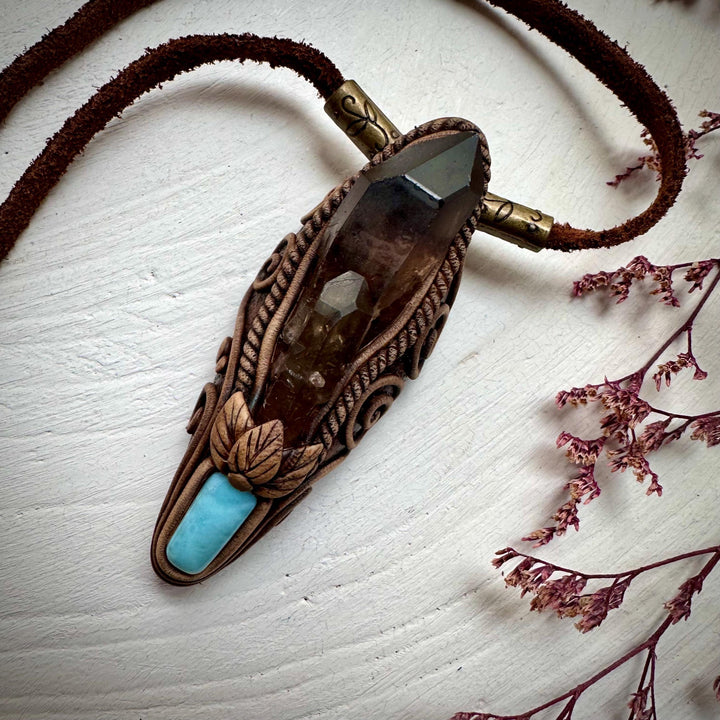 Smoky Quartz and Larimar Necklace - FairyGardenGlow
