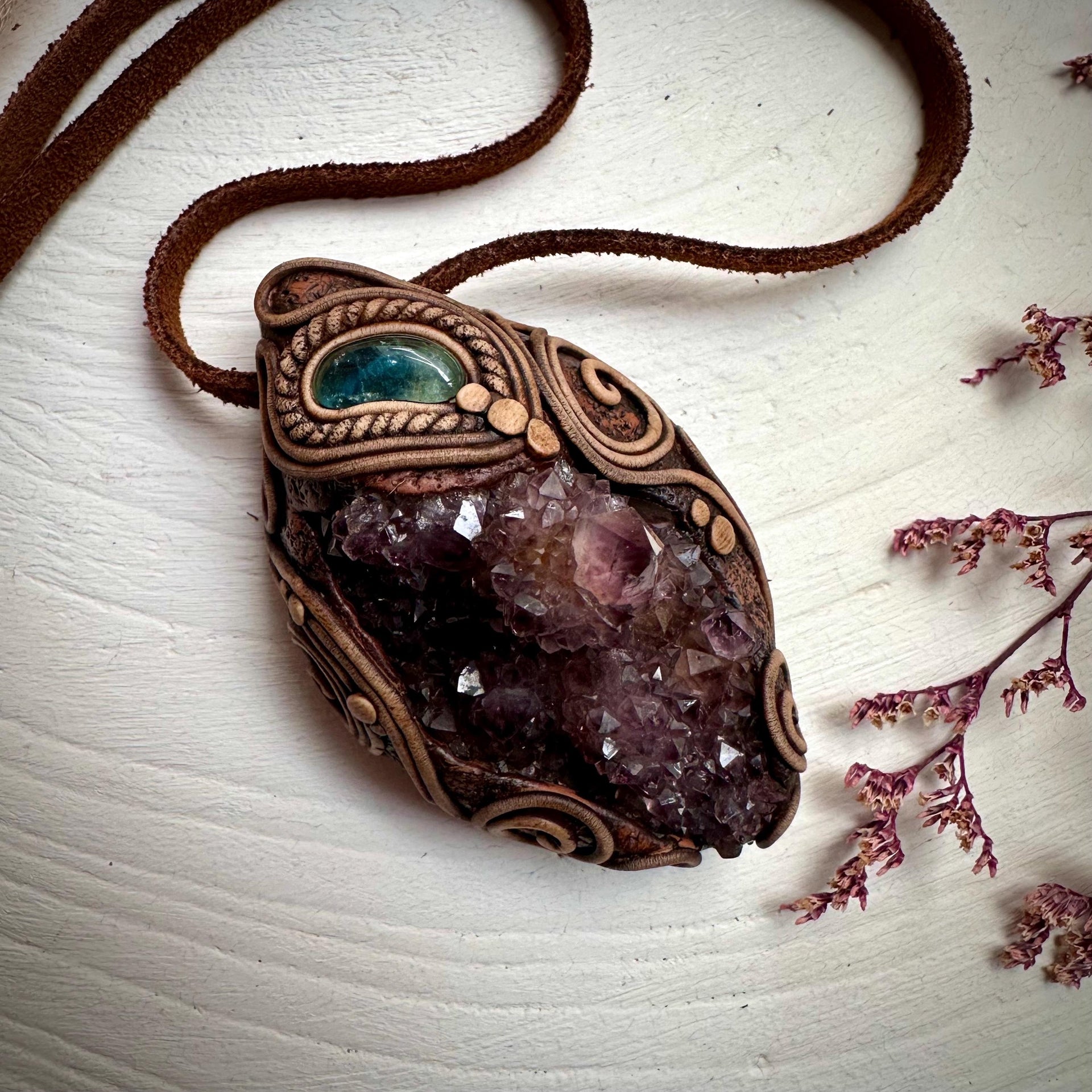 Spirit Quartz Cluster and Blue Tourmaline Necklace - FairyGardenGlow