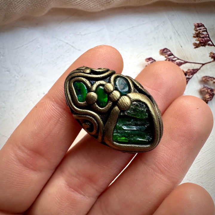 Chrome Diopsite and Black Opal Adjustable Ring - FairyGardenGlow