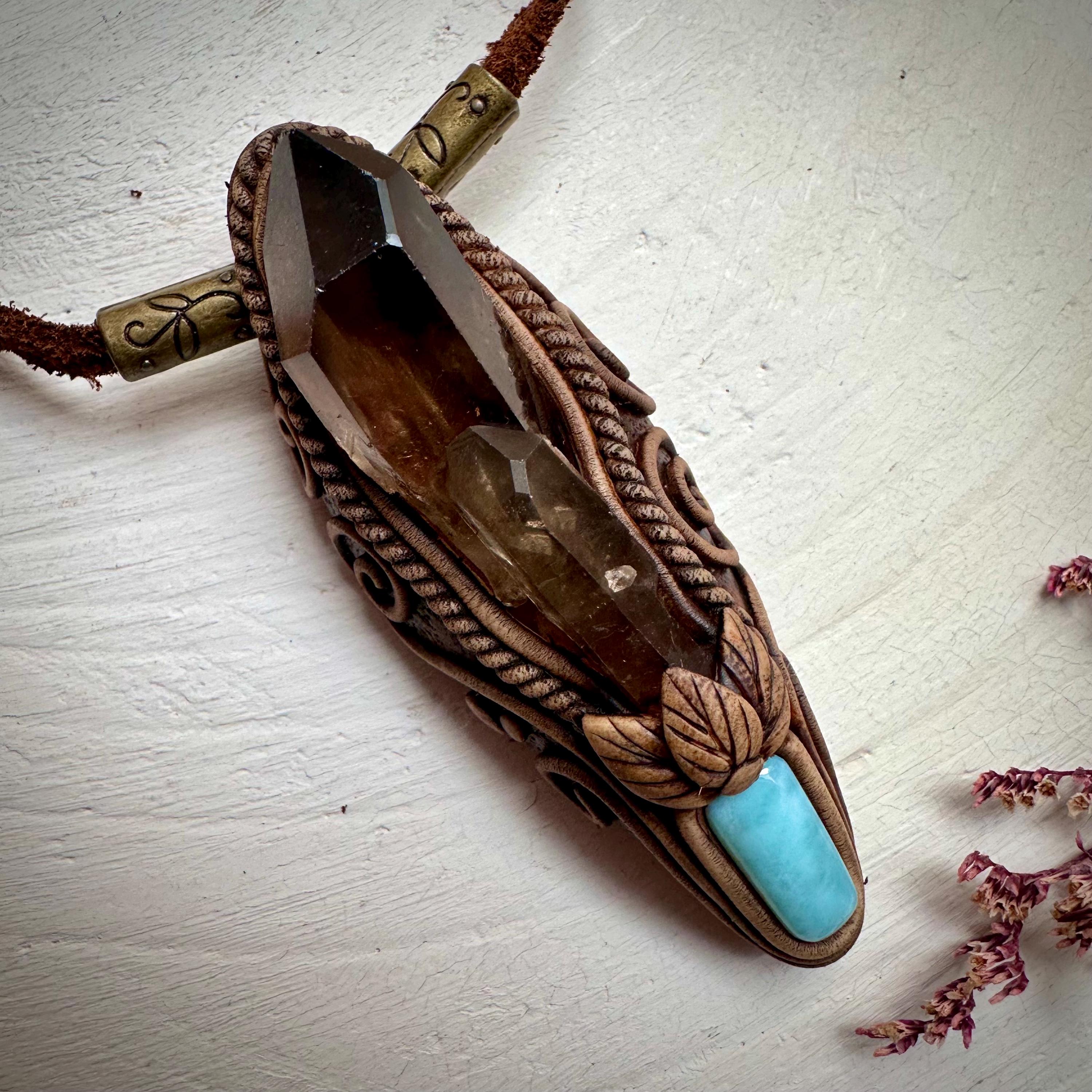 Smoky Quartz and Larimar Necklace - FairyGardenGlow