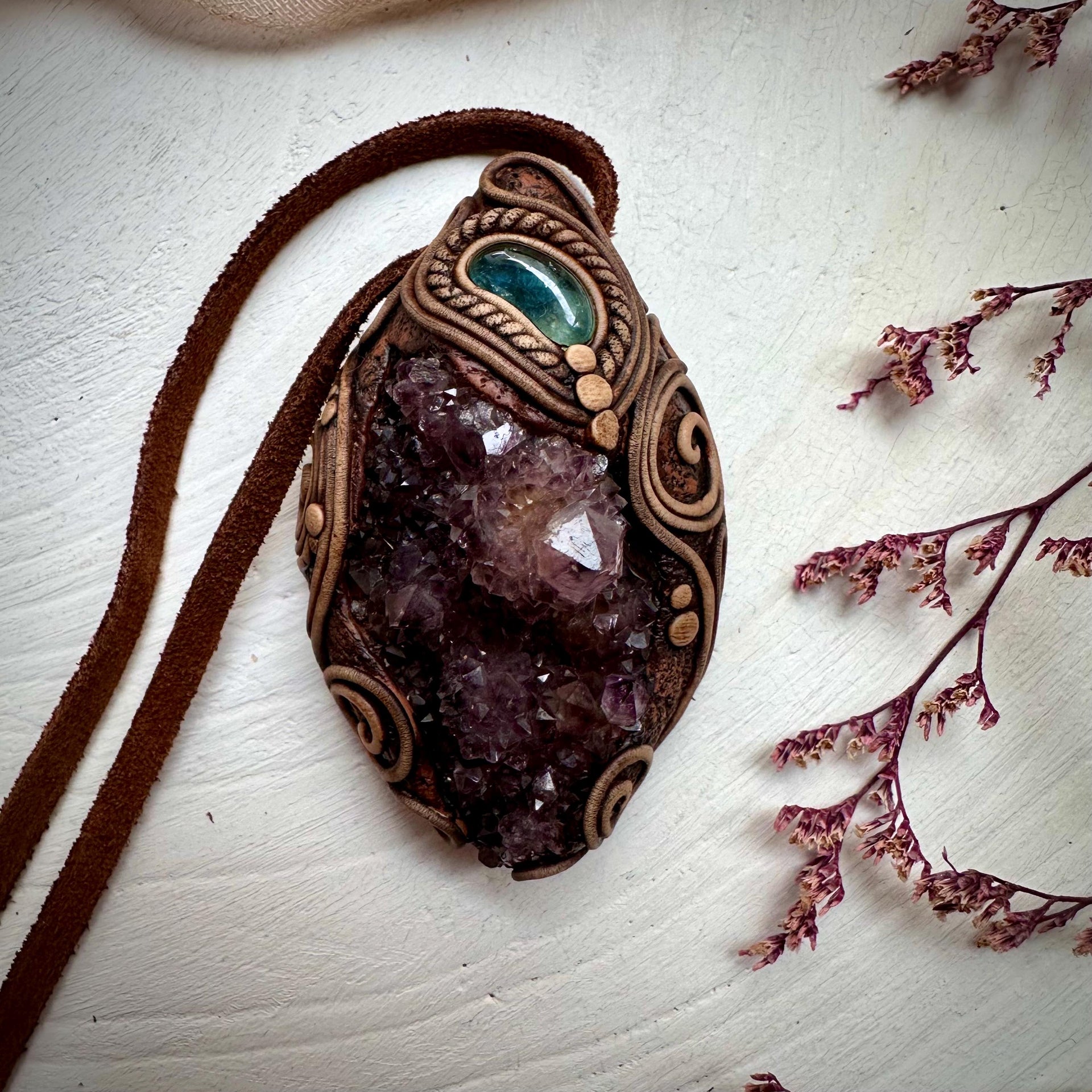Spirit Quartz Cluster and Blue Tourmaline Necklace - FairyGardenGlow