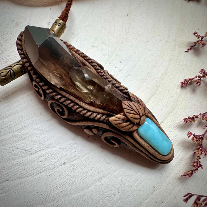 Smoky Quartz and Larimar Necklace - FairyGardenGlow