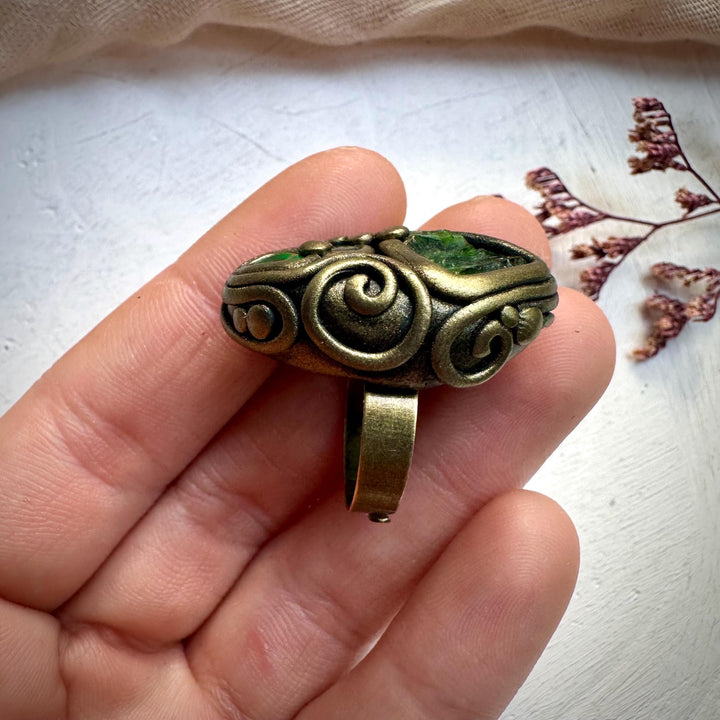 Chrome Diopsite and Black Opal Adjustable Ring - FairyGardenGlow