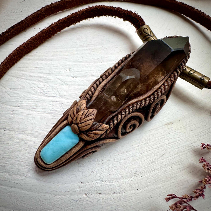 Smoky Quartz and Larimar Necklace - FairyGardenGlow