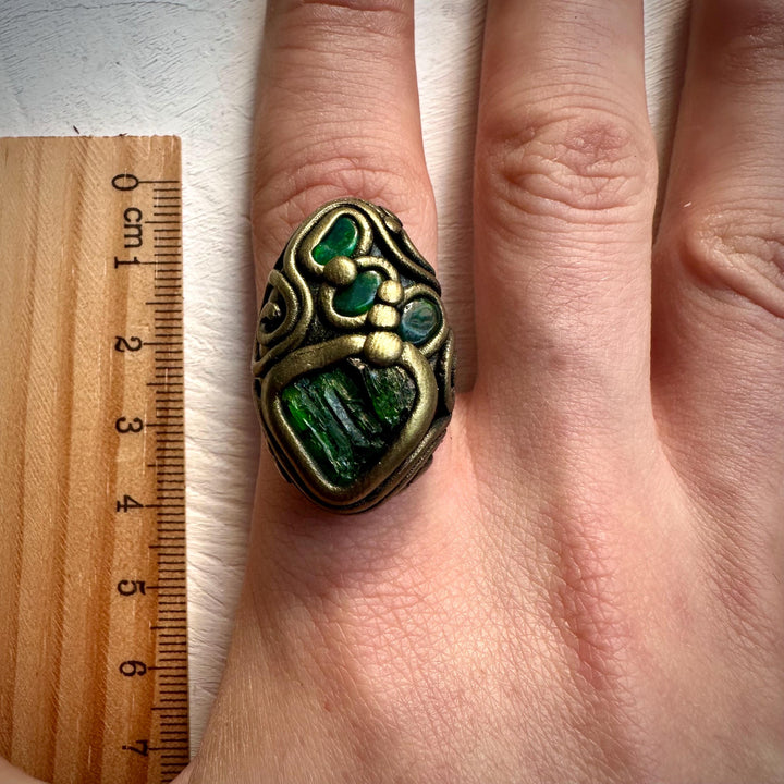 Chrome Diopsite and Black Opal Adjustable Ring - FairyGardenGlow