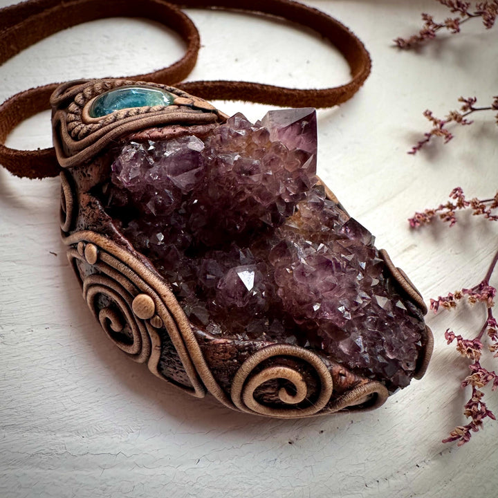 Spirit Quartz Cluster and Blue Tourmaline Necklace - FairyGardenGlow