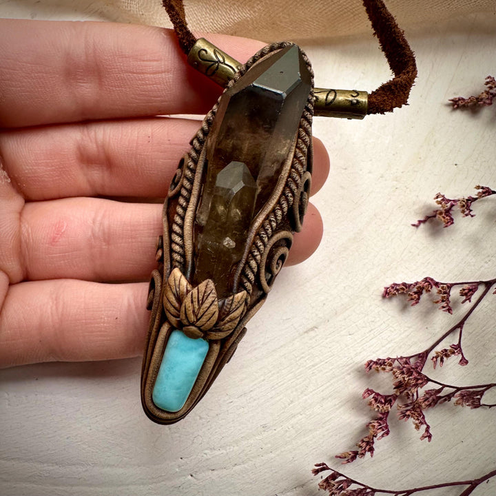 Smoky Quartz and Larimar Necklace - FairyGardenGlow