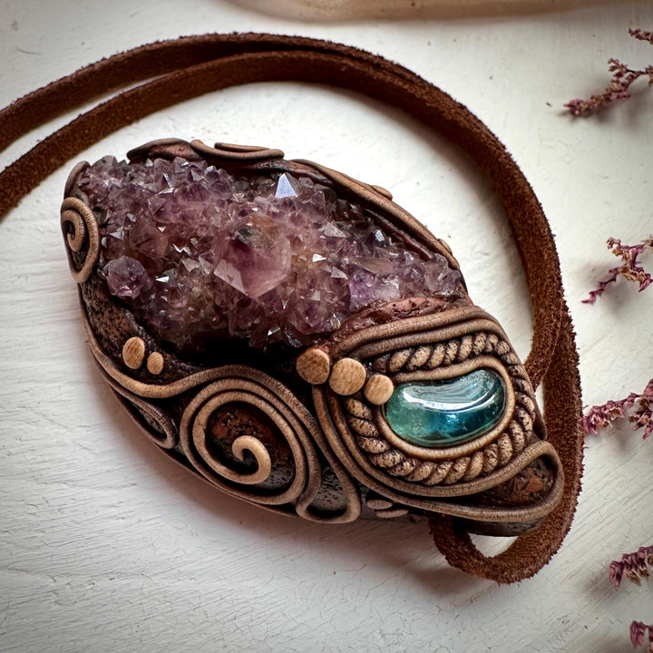 Spirit Quartz Cluster and Blue Tourmaline Necklace - FairyGardenGlow