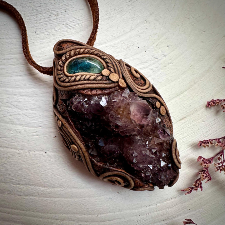 Spirit Quartz Cluster and Blue Tourmaline Necklace - FairyGardenGlow
