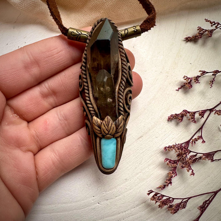 Smoky Quartz and Larimar Necklace - FairyGardenGlow