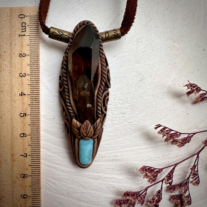 Smoky Quartz and Larimar Necklace - FairyGardenGlow