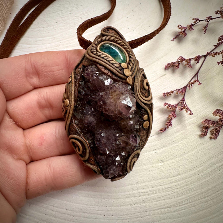 Spirit Quartz Cluster and Blue Tourmaline Necklace - FairyGardenGlow