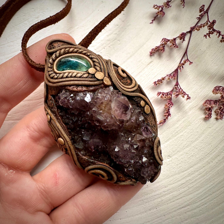 Spirit Quartz Cluster and Blue Tourmaline Necklace - FairyGardenGlow