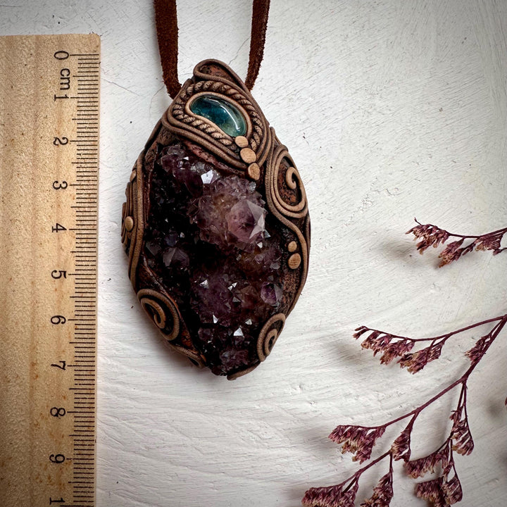 Spirit Quartz Cluster and Blue Tourmaline Necklace - FairyGardenGlow