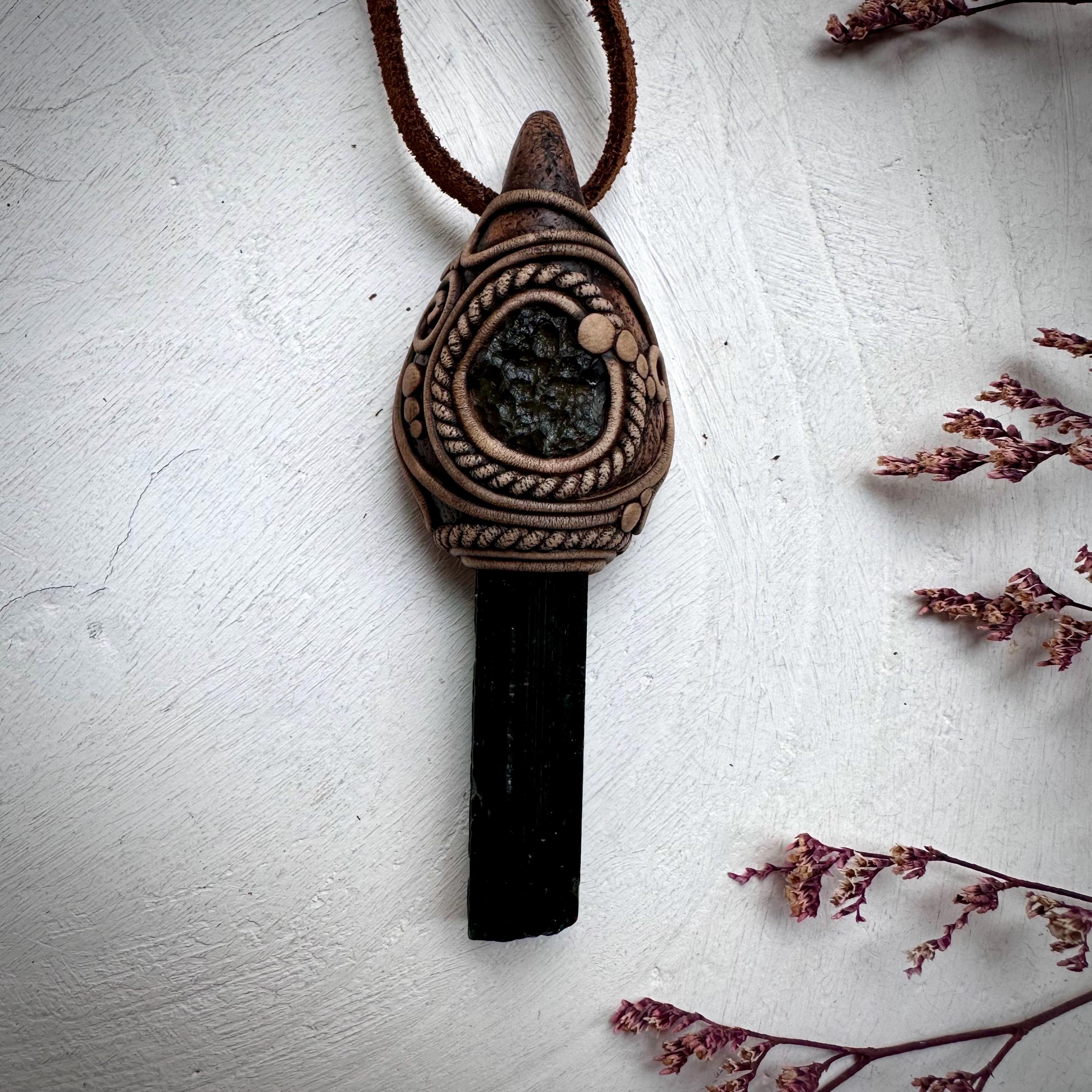 Long Citrine Point Rainbow Moonstone and Ruby Wand / Pendant - FairyGardenGlow