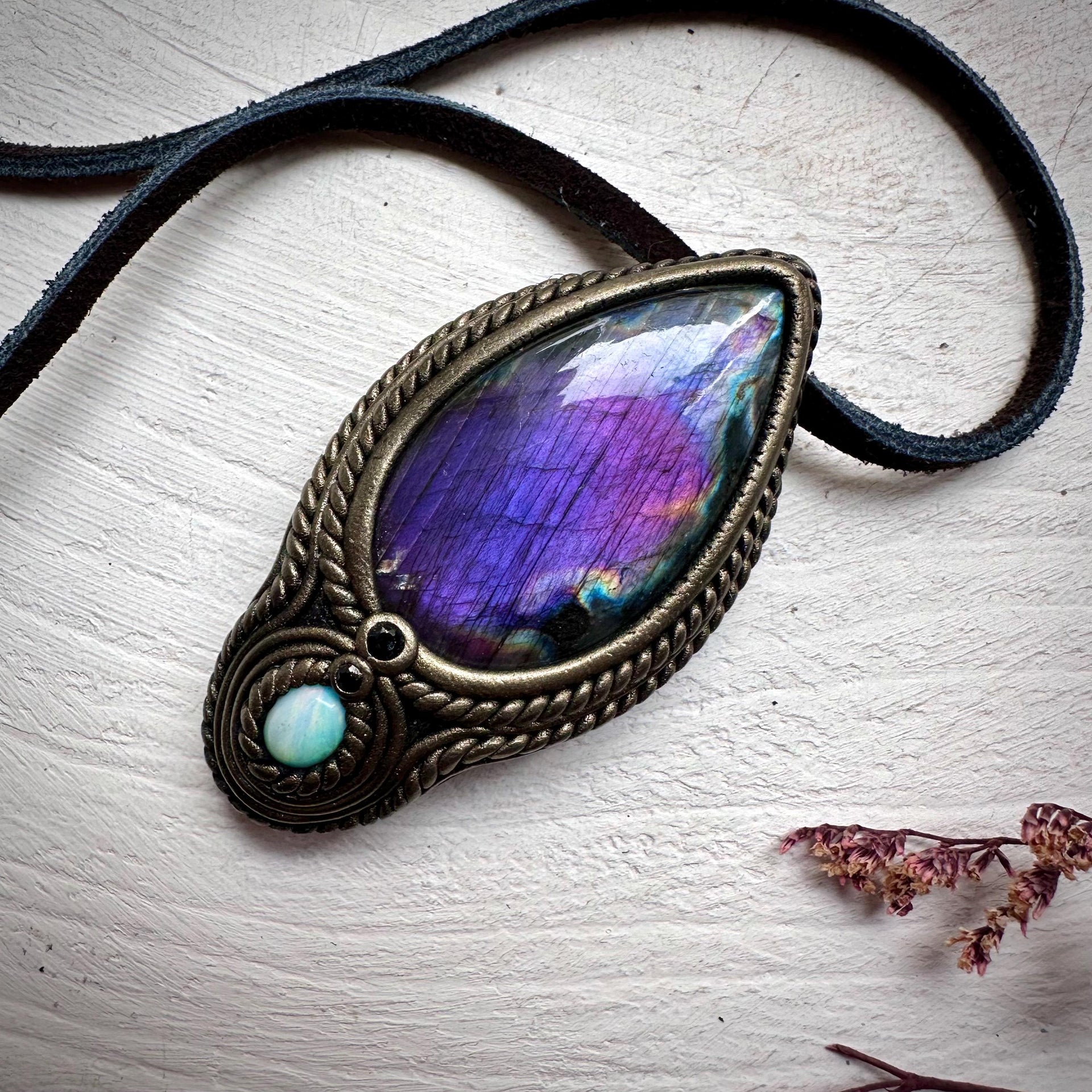 Labradorite Australian Opal and Blue Sapphire Necklace - FairyGardenGlow