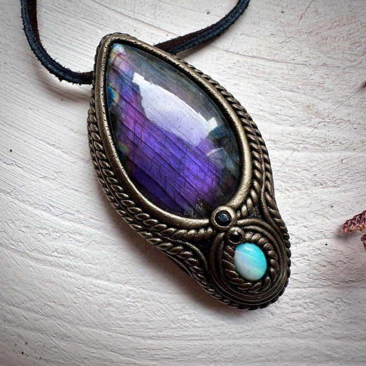 Labradorite Australian Opal and Blue Sapphire Necklace - FairyGardenGlow
