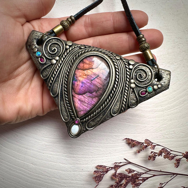 Labradorite Australian Opal and Ruby Necklace - FairyGardenGlow