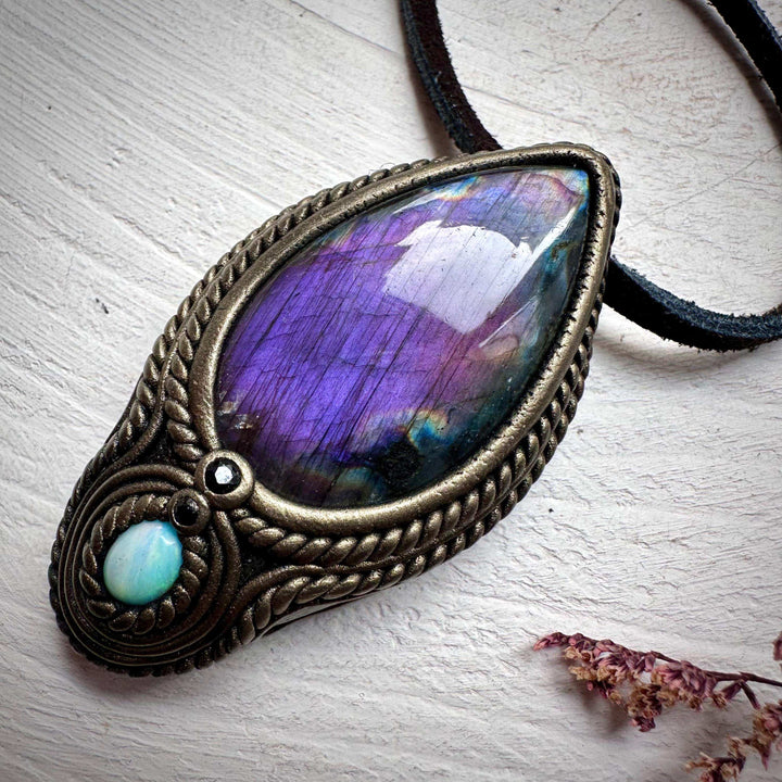 Labradorite Australian Opal and Blue Sapphire Necklace - FairyGardenGlow