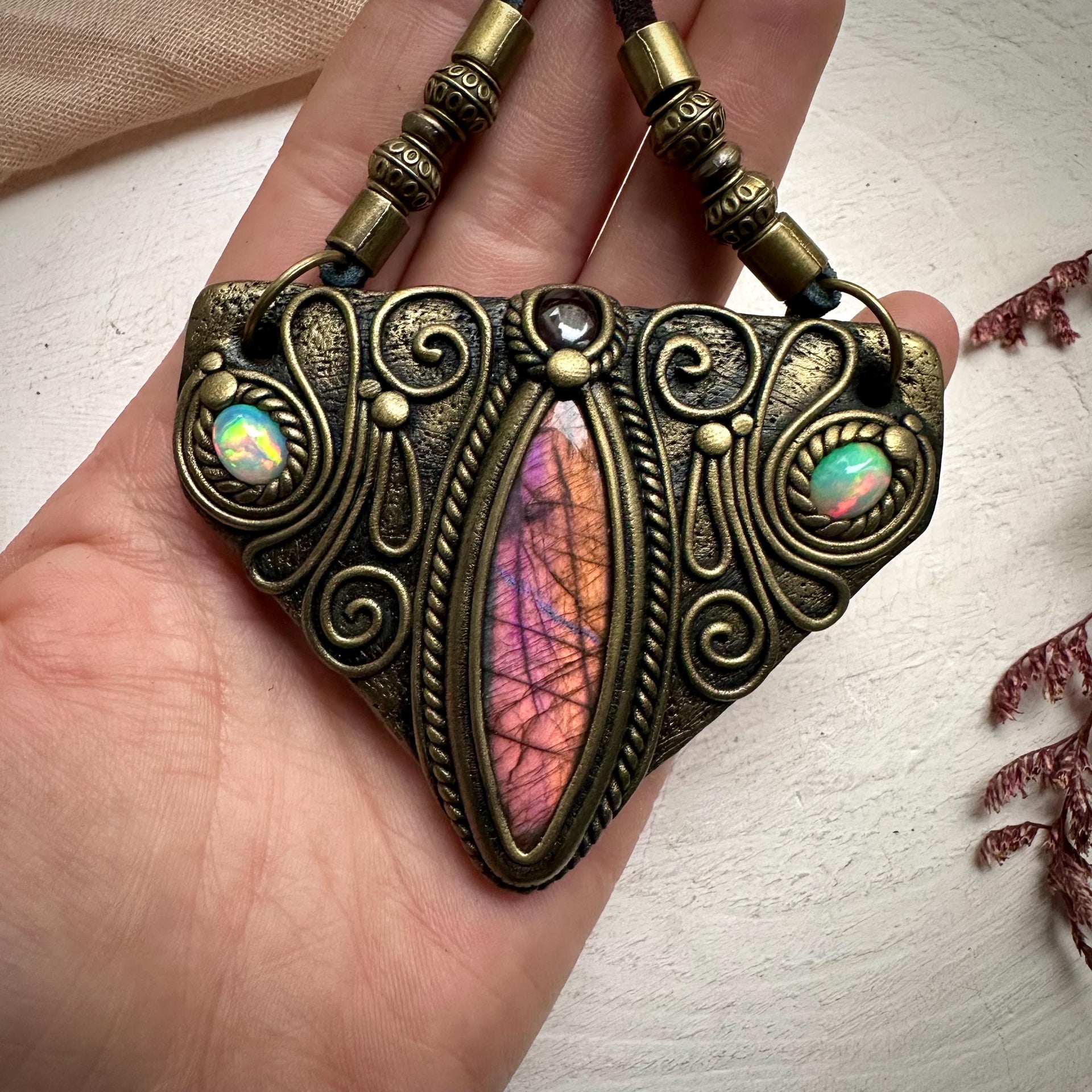 Labradorite Garnet and Ethiopian Opal Necklace - FairyGardenGlow