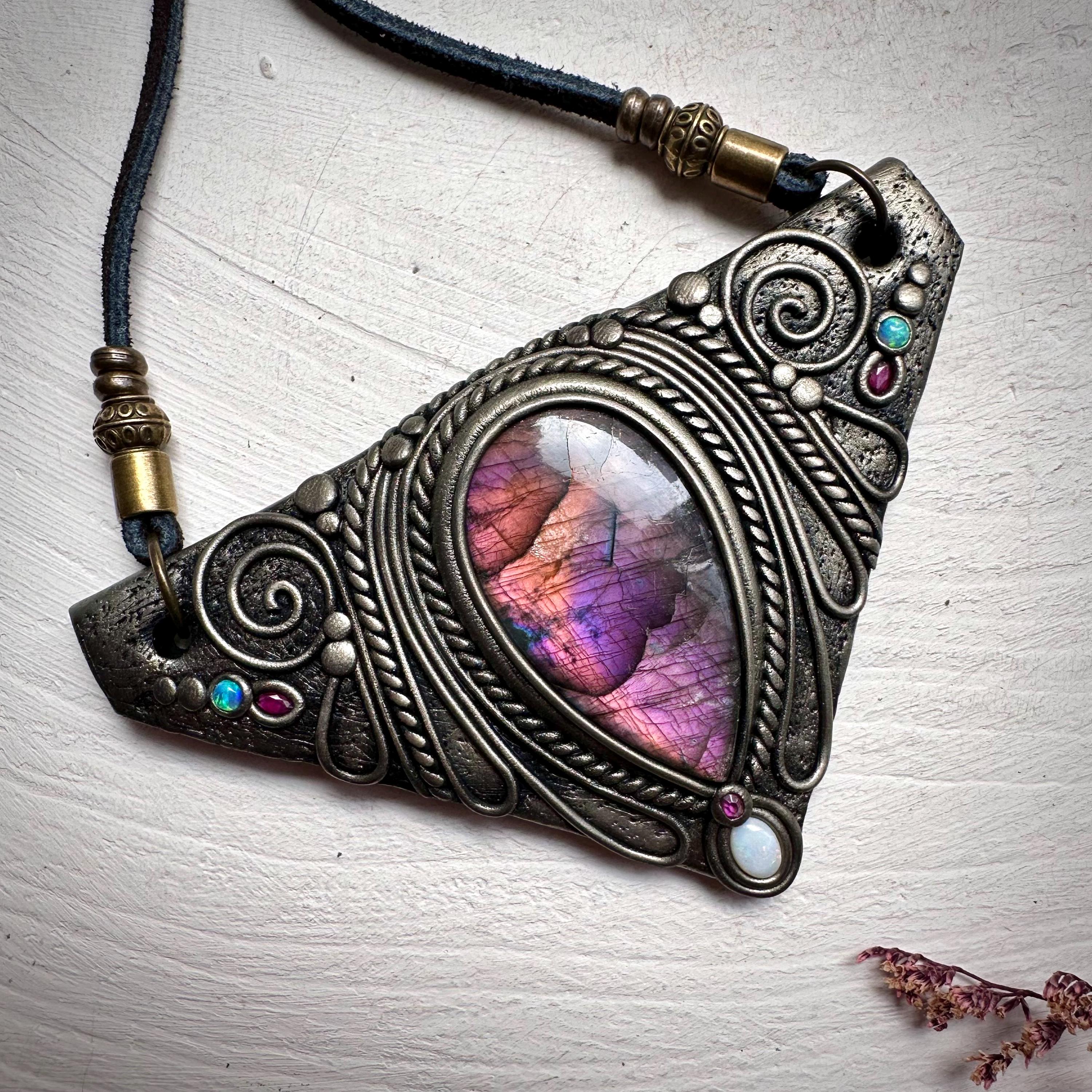 Labradorite Australian Opal and Ruby Necklace - FairyGardenGlow