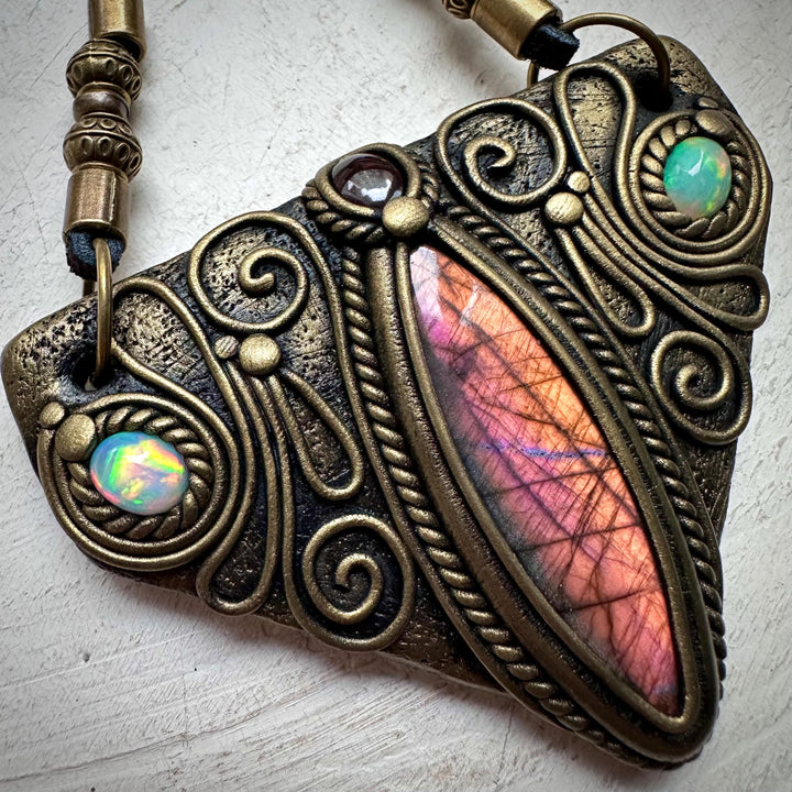 Labradorite Garnet and Ethiopian Opal Necklace - FairyGardenGlow