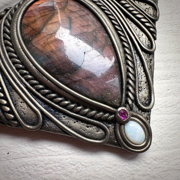 Labradorite Australian Opal and Ruby Necklace - FairyGardenGlow