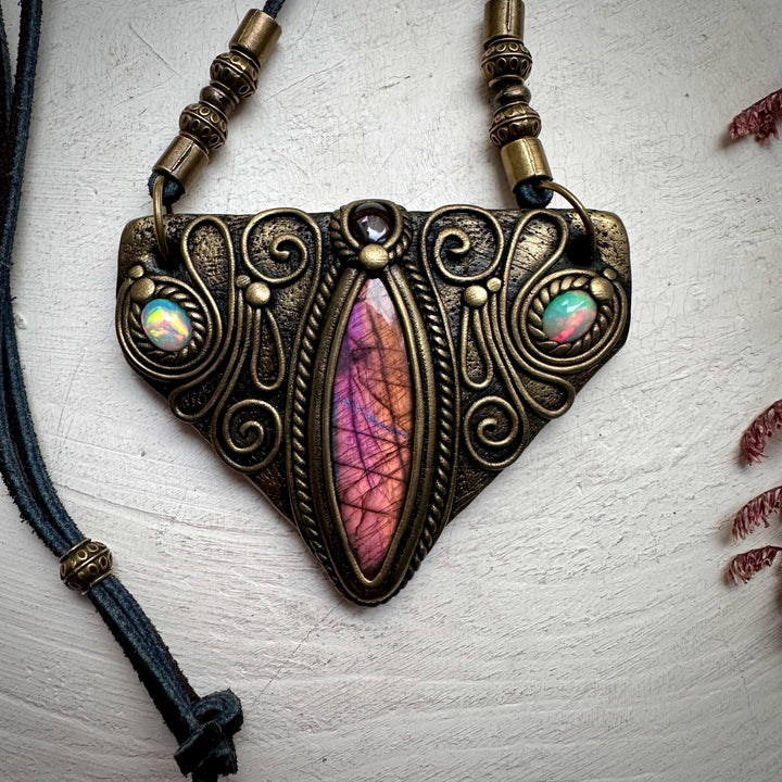 Labradorite Garnet and Ethiopian Opal Necklace - FairyGardenGlow