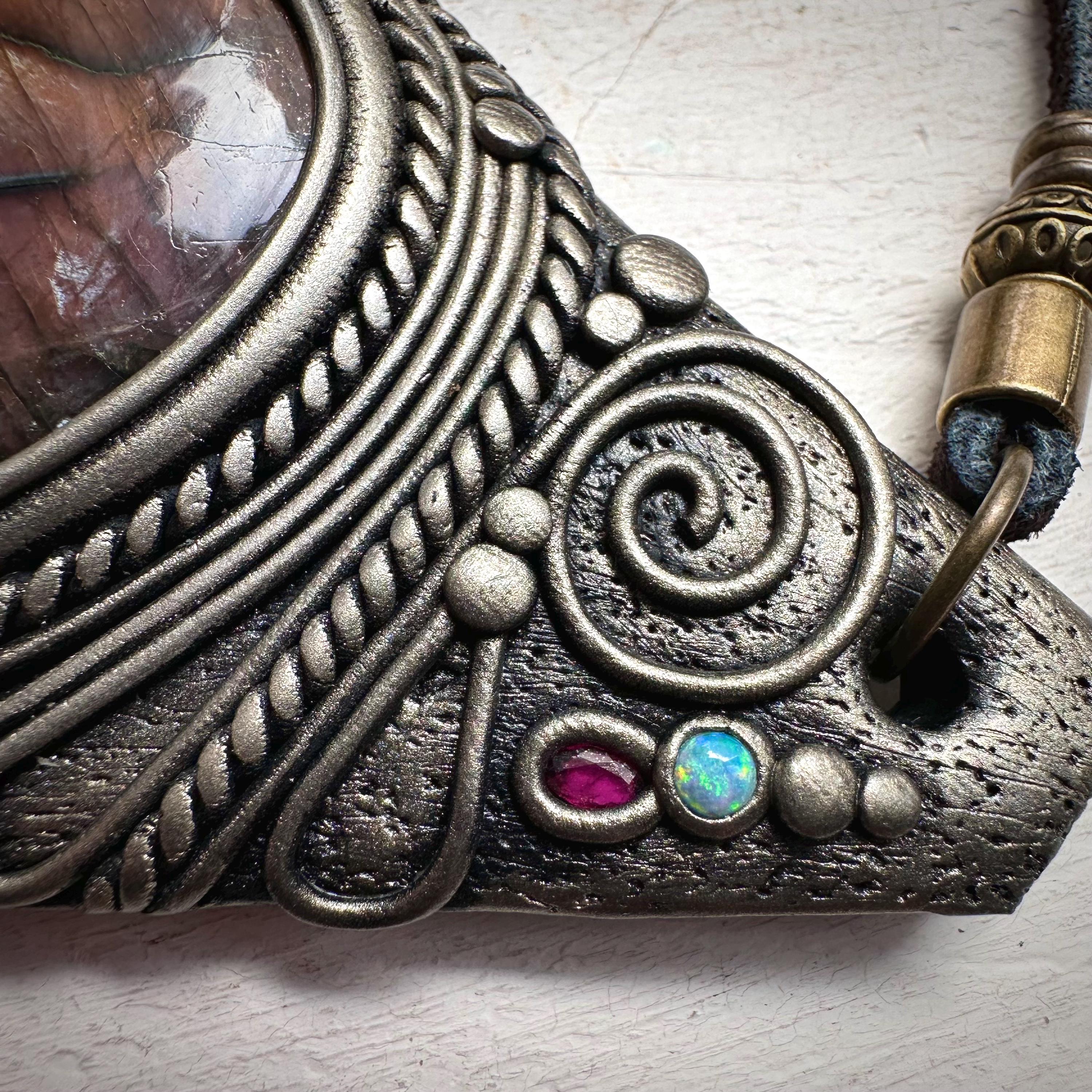 Labradorite Australian Opal and Ruby Necklace - FairyGardenGlow