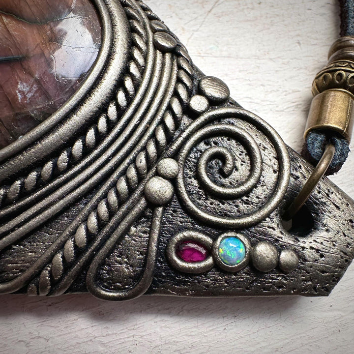 Labradorite Australian Opal and Ruby Necklace - FairyGardenGlow