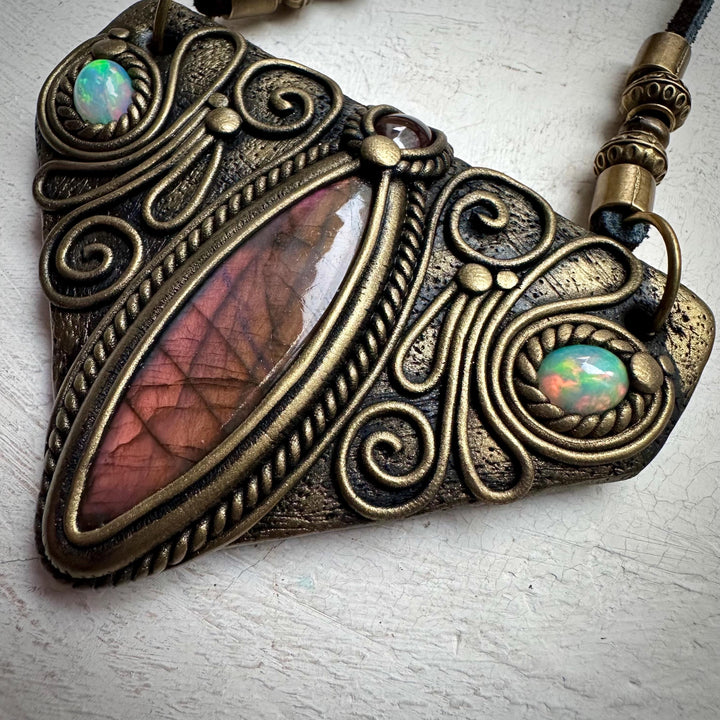 Labradorite Garnet and Ethiopian Opal Necklace - FairyGardenGlow