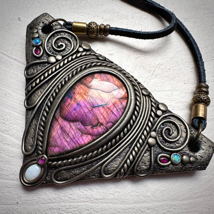 Labradorite Australian Opal and Ruby Necklace - FairyGardenGlow