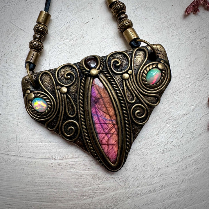 Labradorite Garnet and Ethiopian Opal Necklace - FairyGardenGlow