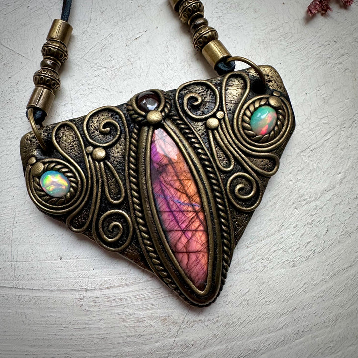 Labradorite Garnet and Ethiopian Opal Necklace - FairyGardenGlow
