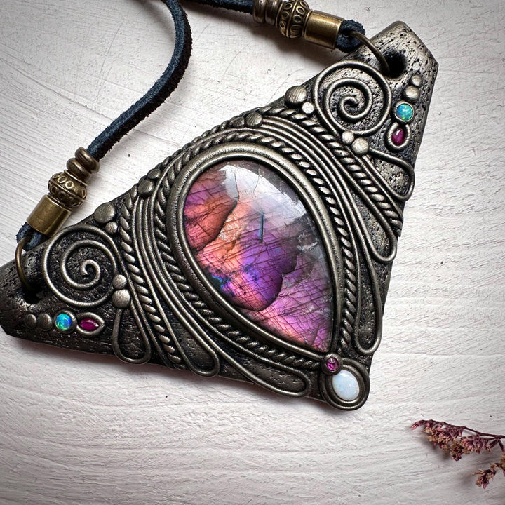 Labradorite Australian Opal and Ruby Necklace - FairyGardenGlow