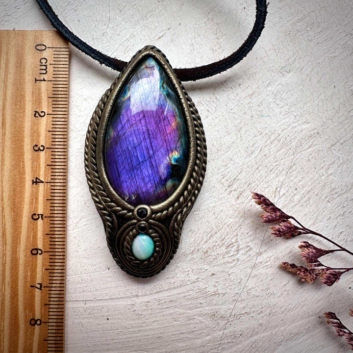 Labradorite Australian Opal and Blue Sapphire Necklace - FairyGardenGlow