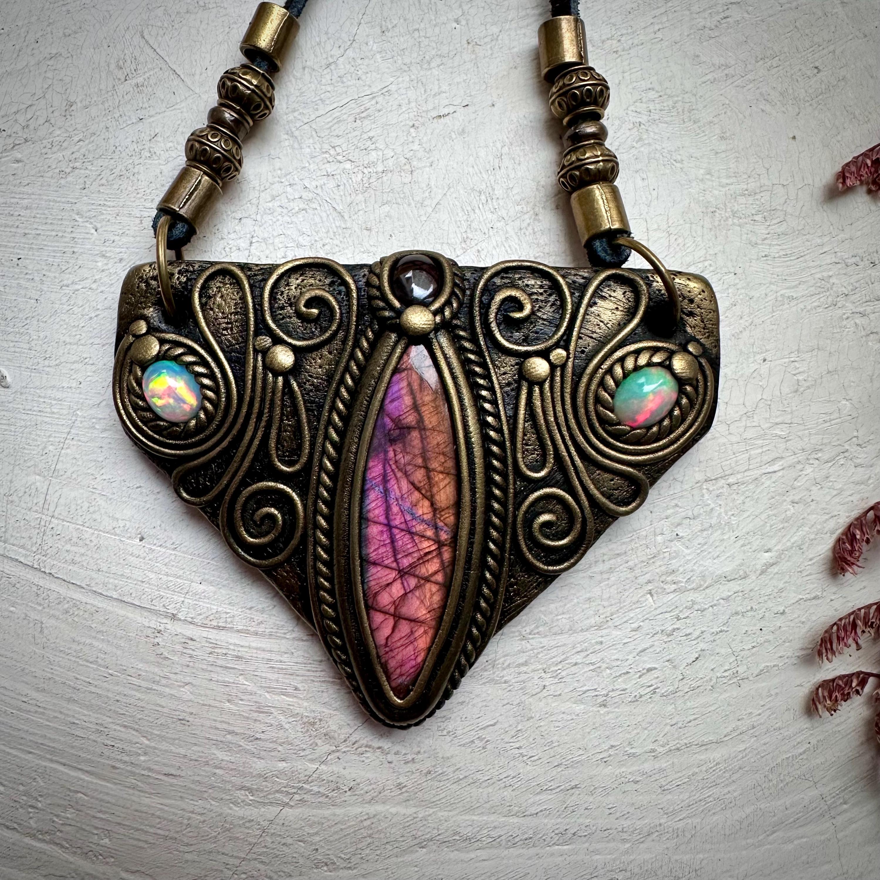 Labradorite Garnet and Ethiopian Opal Necklace - FairyGardenGlow