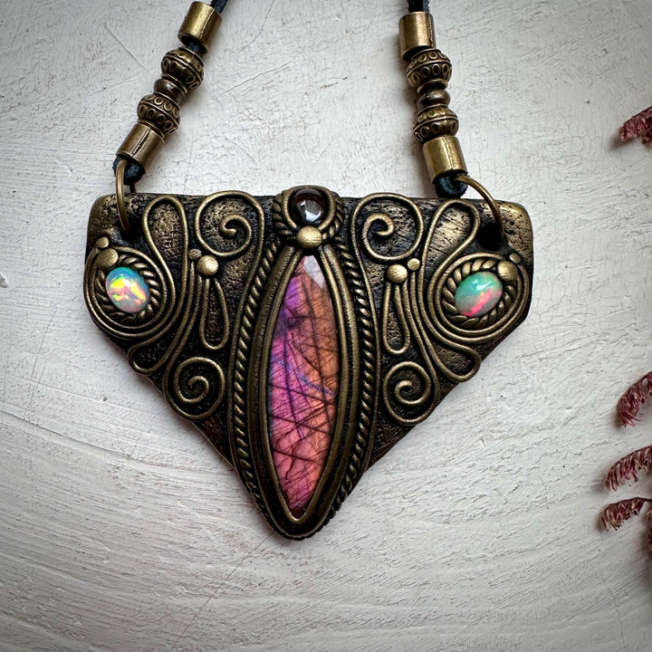 Labradorite Garnet and Ethiopian Opal Necklace - FairyGardenGlow