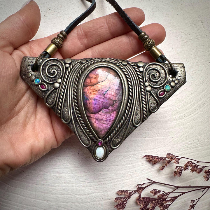 Labradorite Australian Opal and Ruby Necklace - FairyGardenGlow